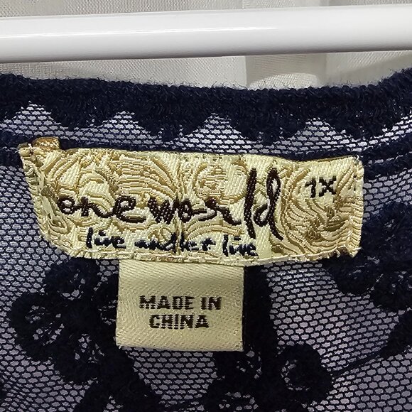 One World Dress Blue Peasant Hippie Patchwork Maxi Floral Boho 1X - Picture 7 of 10